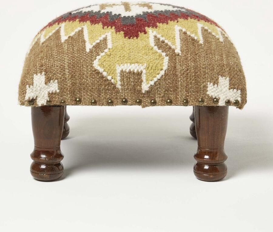 Homescapes Kelim Kruk Jaipur 40 x 40 x 25 cm – gestoffeerde kruk met kelim hoes