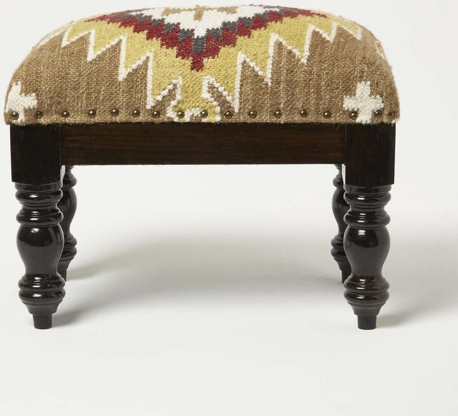 Homescapes Kelim Kruk Jaipur 50 x 30 x 40 cm – gestoffeerde kruk met kelim hoes