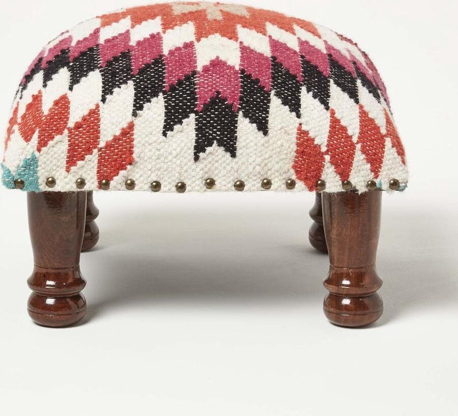 Homescapes Kelim Kruk Manila 40 x 40 x 25 cm – gestoffeerde kruk met kelim hoes