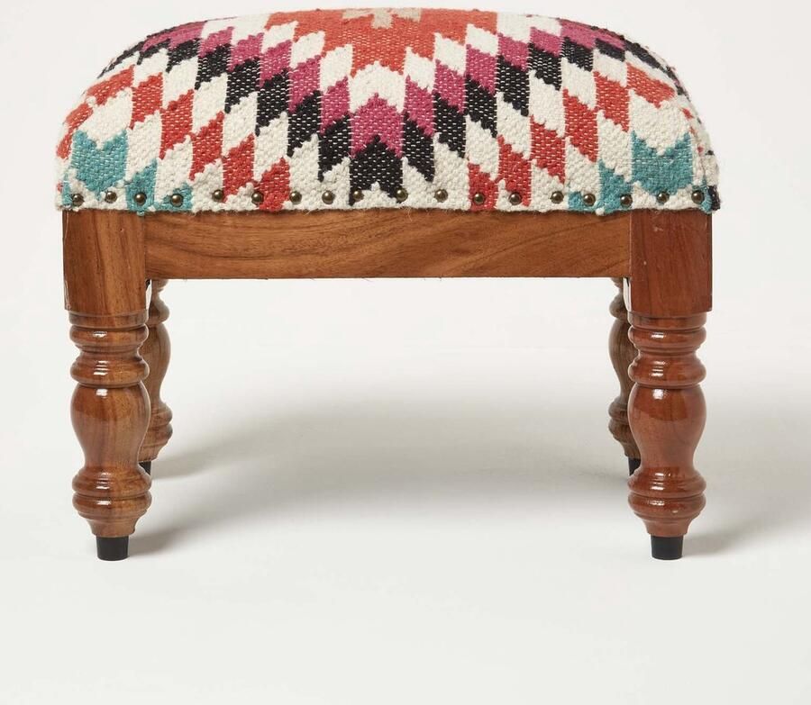 Homescapes Kelim Kruk Manila 50 x 30 x 40 cm – gestoffeerde kruk met kelim hoes