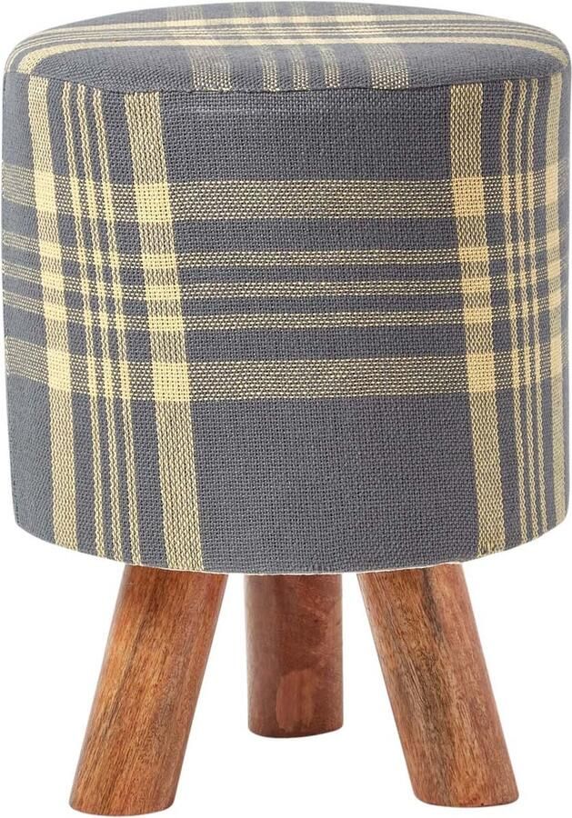 Homescapes kruk in grijsgeel geblokte houten poten 32 rond