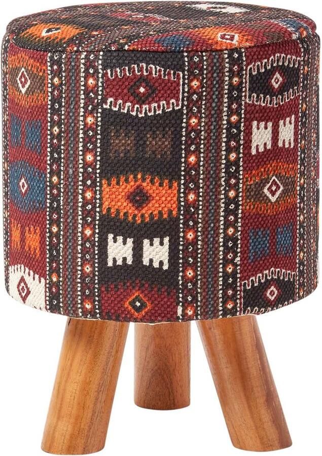 Homescapes kruk Kelim design houten poten 32 rond