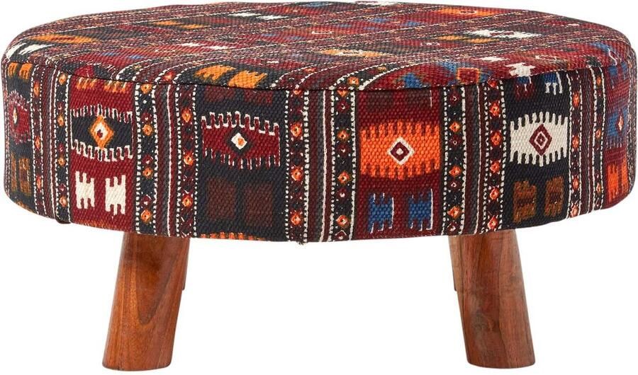 Homescapes kruk Kelim design houten poten 62 rond