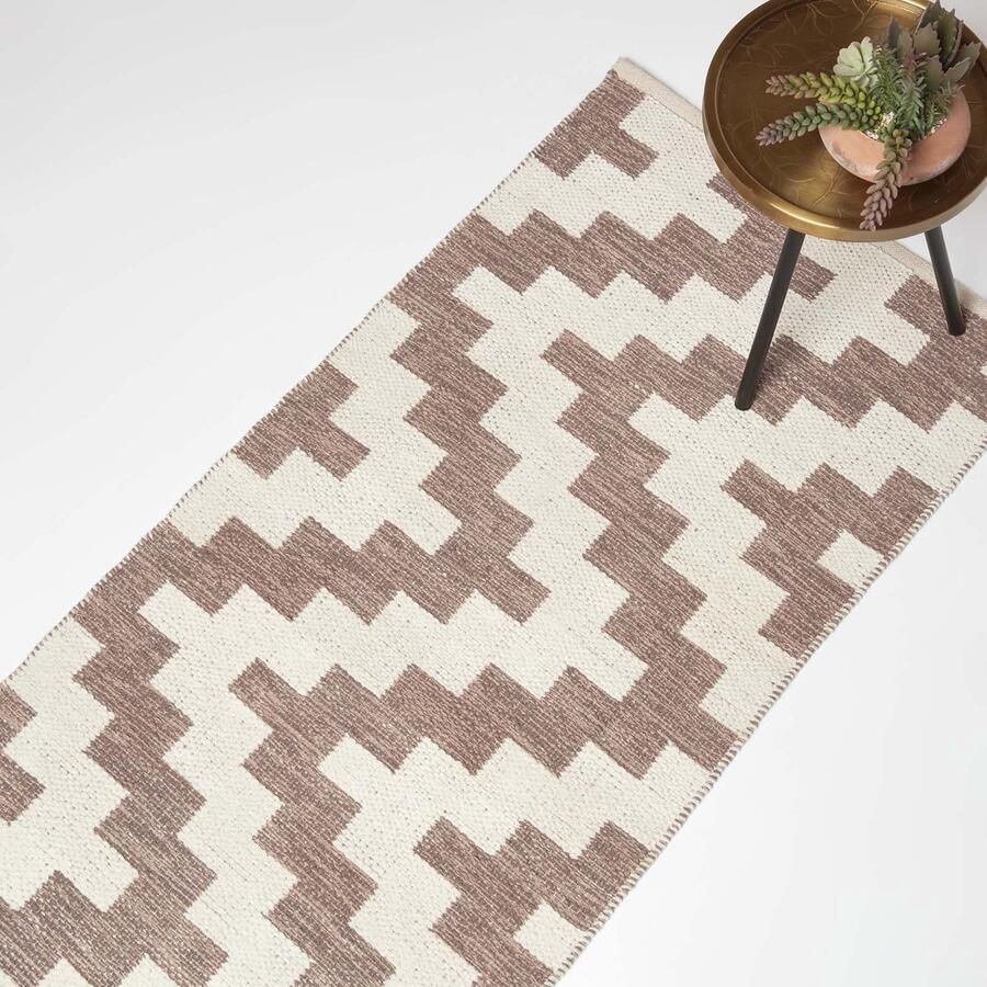 Homescapes Malina katoenen tapijtloper 66 x 200 cm crème-bruin patroon