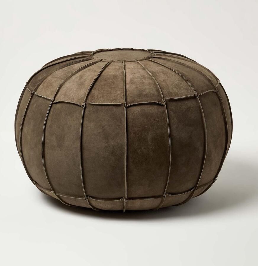 Homescapes Oosterse lederen poef rond bruin 50 x 50 x 40 cm