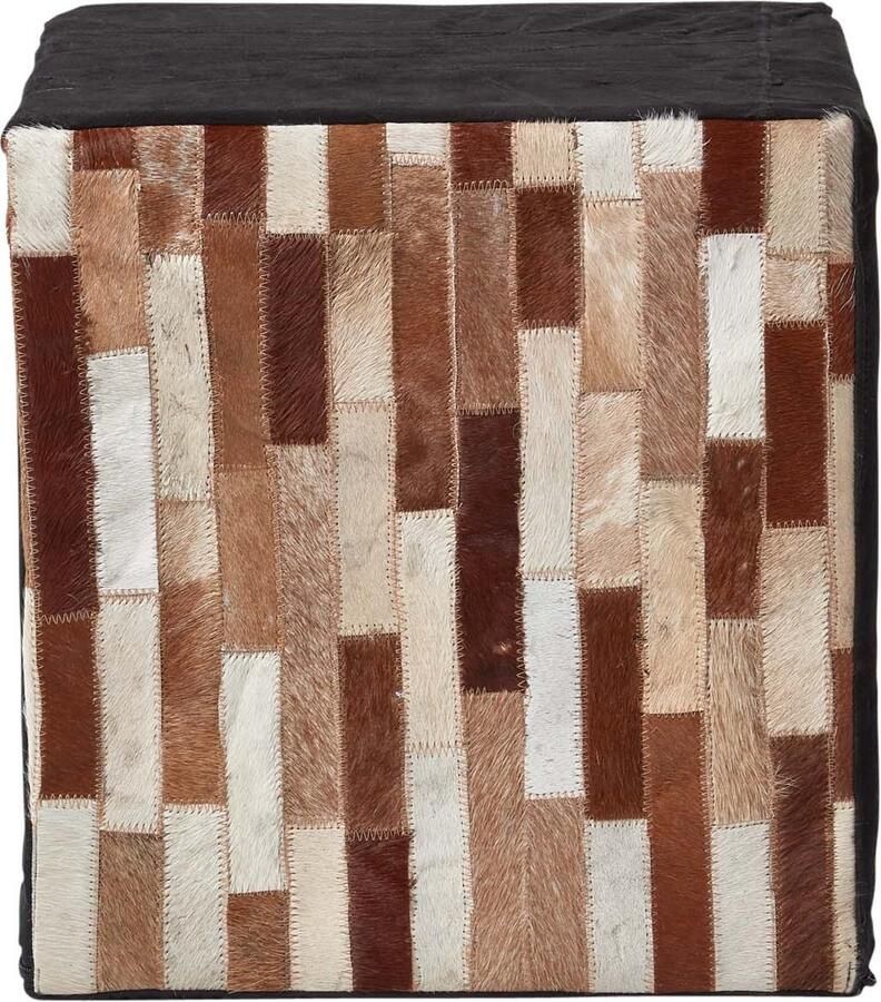 Homescapes Patchwork poef zwartbruin – zitkubus van bont en leer 36x38 cm