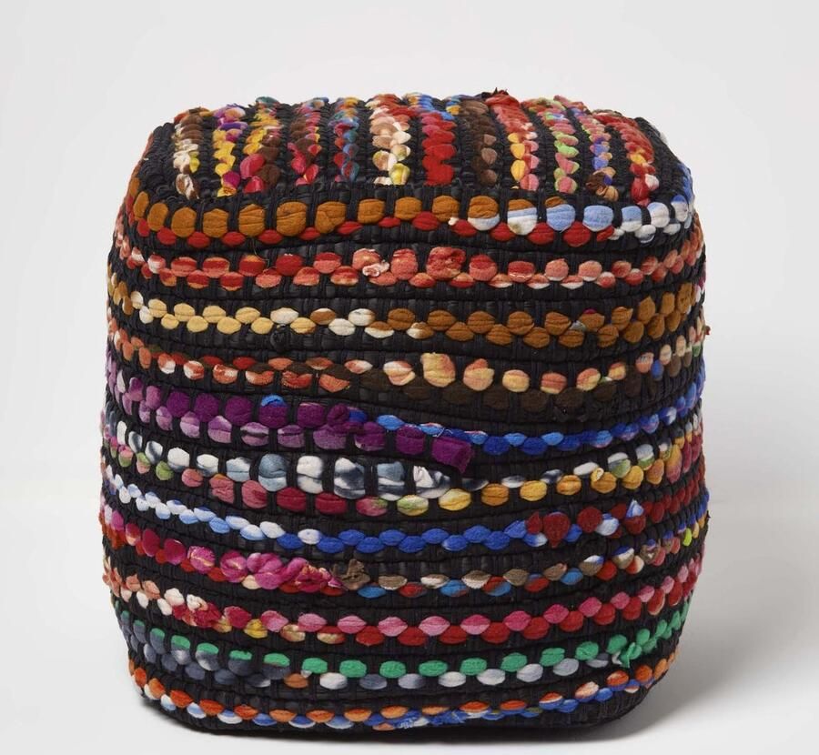 Homescapes Designer poef gevuld met microkralen kubussen kleurrijk vlekkenpatroon folk S