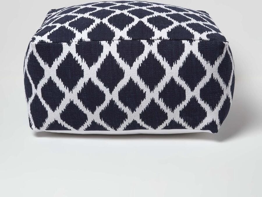 Homescapes Poef met Ikat-patroon Vierkant blauw en wit 60x30 cm