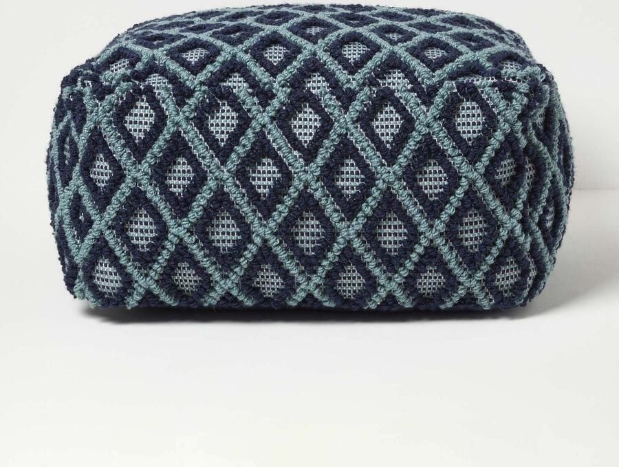 Homescapes Poef Tula met 3D ruitpatroon 55 x 30 cm zitzakkruk blauw-petrol