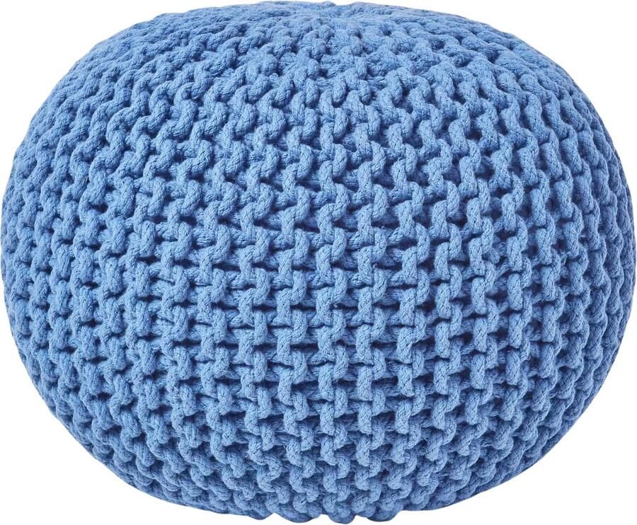 Homescapes Rond gebreide poef 100% katoen Blauw 35x40 cm