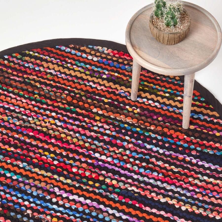 Homescapes Rond voddenkleed Folk 150 cm – handgeweven Chindi-kleed met kleurrijke strepen