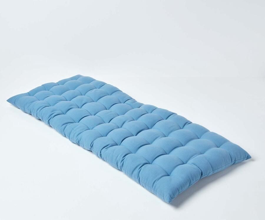 Homescapes Tuinbank Kussen – Blauw – 2 Zitter Zitkussen – 108x42 cm – 100% Katoen – Wasbaar – Comfortabel & Stevig