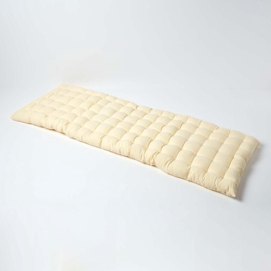 Homescapes Tuinbank Kussen – Creme – 3 Zitter Zitkussen – 143x42 cm – 100% Katoen – Wasbaar – Comfortabel & Stevig