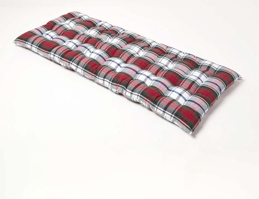 Homescapes Tuinbank Kussen – Geruit (Macduff) – 2 Zitter Zitkussen – 108x42 cm – Katoen – Wasbaar – Comfortabel & Stijlvol