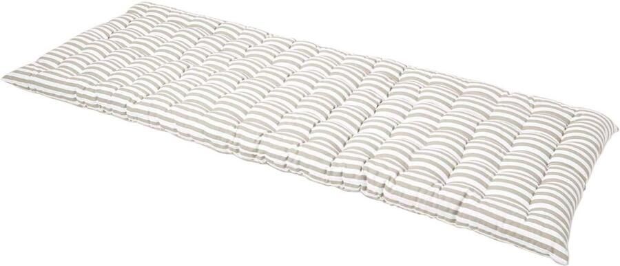 Homescapes Tuinbank Kussen – Grijs-Wit Gestreept – 3 Zitter Zitkussen – 143x42 cm – Katoen – Wasbaar – voor Buitengebruik