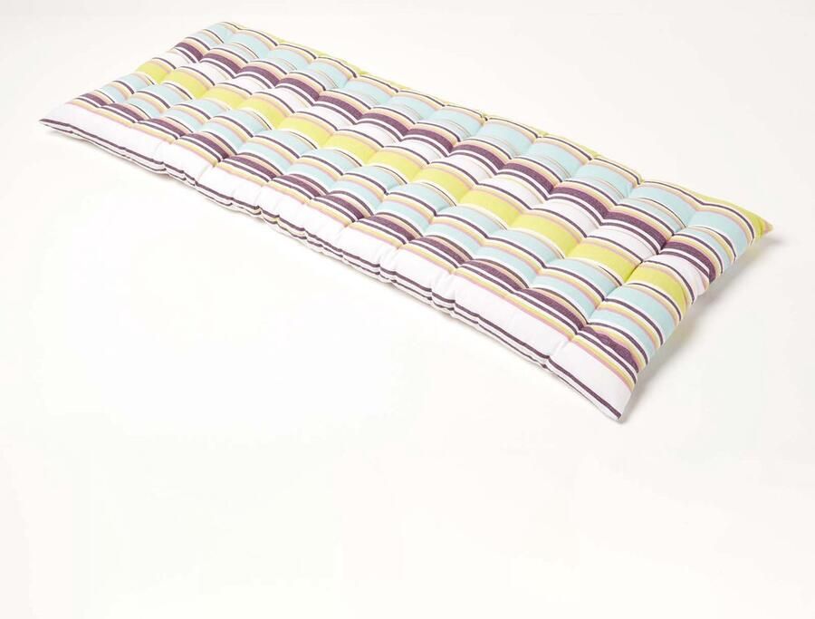 Homescapes Tuinbank Kussen – Groen-Paars Gestreept (Osaka) – 2 Zitter Zitkussen – 108x42 cm – Katoen – Wasbaar – voor Buitengebruik