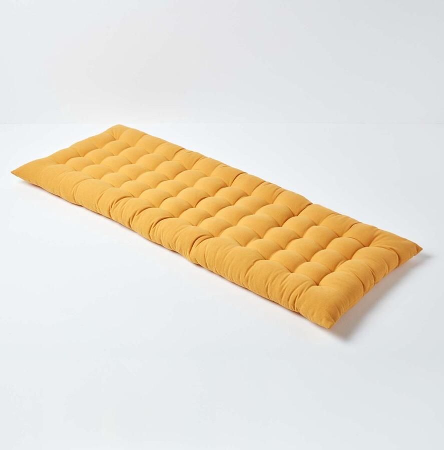 Homescapes Tuinbank Kussen – Mosterdgeel – 2 Zitter Zitkussen – 108x42 cm – 100% Katoen – Wasbaar – Comfortabel & Stevig