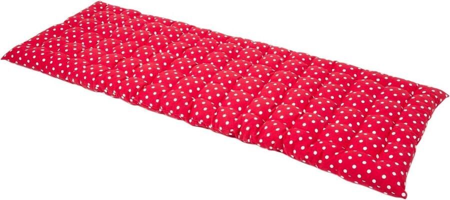 Homescapes Tuinbank Kussen – Rood met Witte Stippen – 3 Zitter Zitkussen – 143x42 cm – Katoen – Wasbaar – voor Buitengebruik