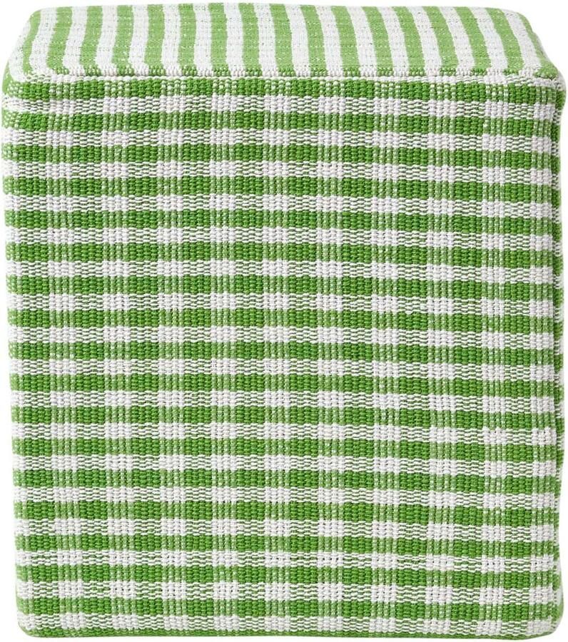 Homescapes Designer Kruk Ottoman Gingham Farmhouse Check Groen