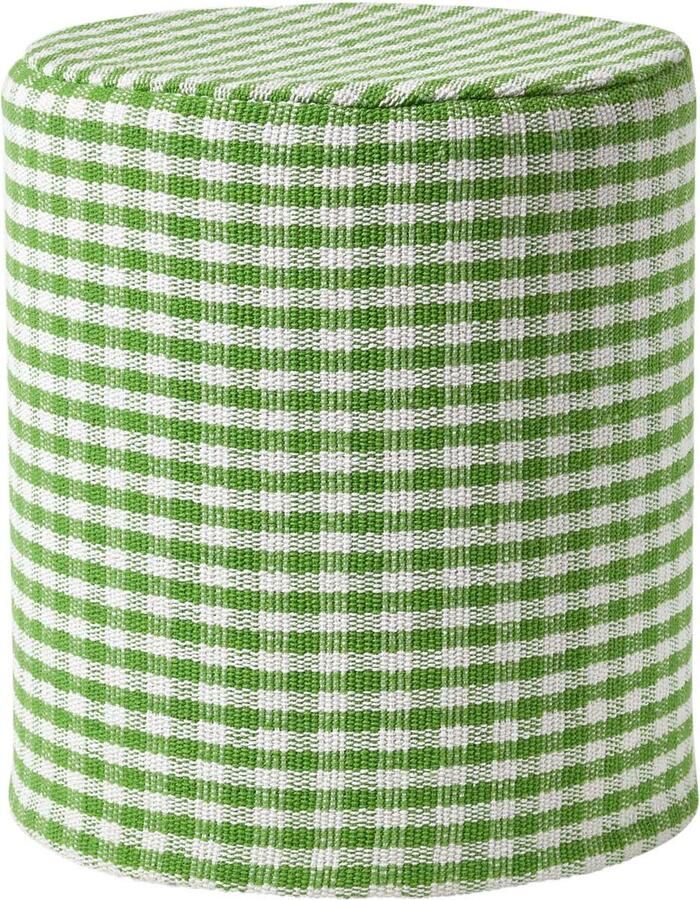 Homescapes Vichy ruit poef rond – groen en wit krukje 40x42 cm