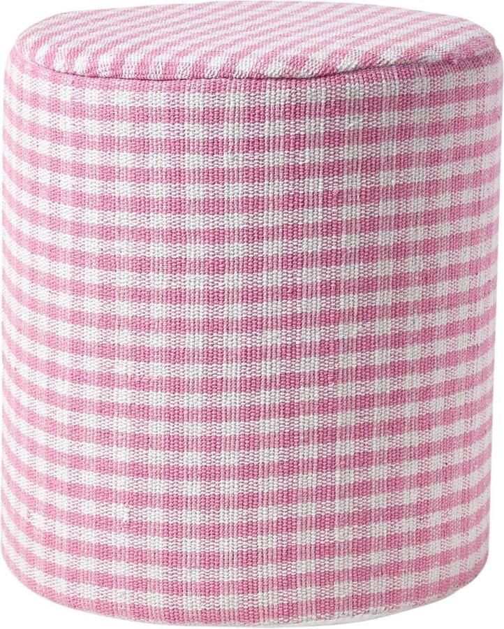 Homescapes Vichy ruit poef rond – roze en witte kruk 40x42 cm