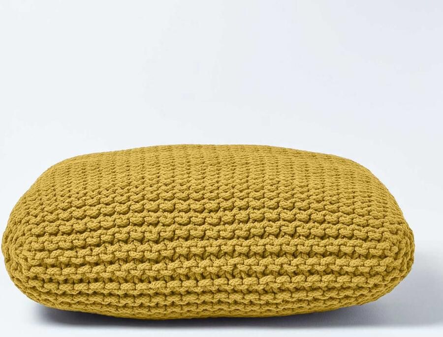 Homescapes vloerkussen grote gele hoes 100% katoen