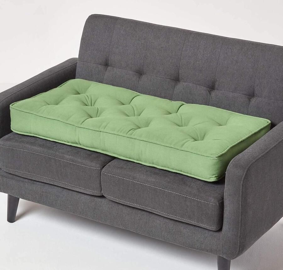 Homescapes Zitkussen voor tweezitsbank 100 x 48 cm dik zitkussen groen