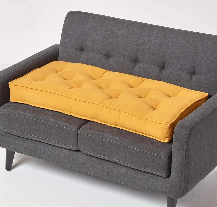 Homescapes Zitkussen voor tweezitsbank 100 x 48 cm dik zitkussen mosterdgeel