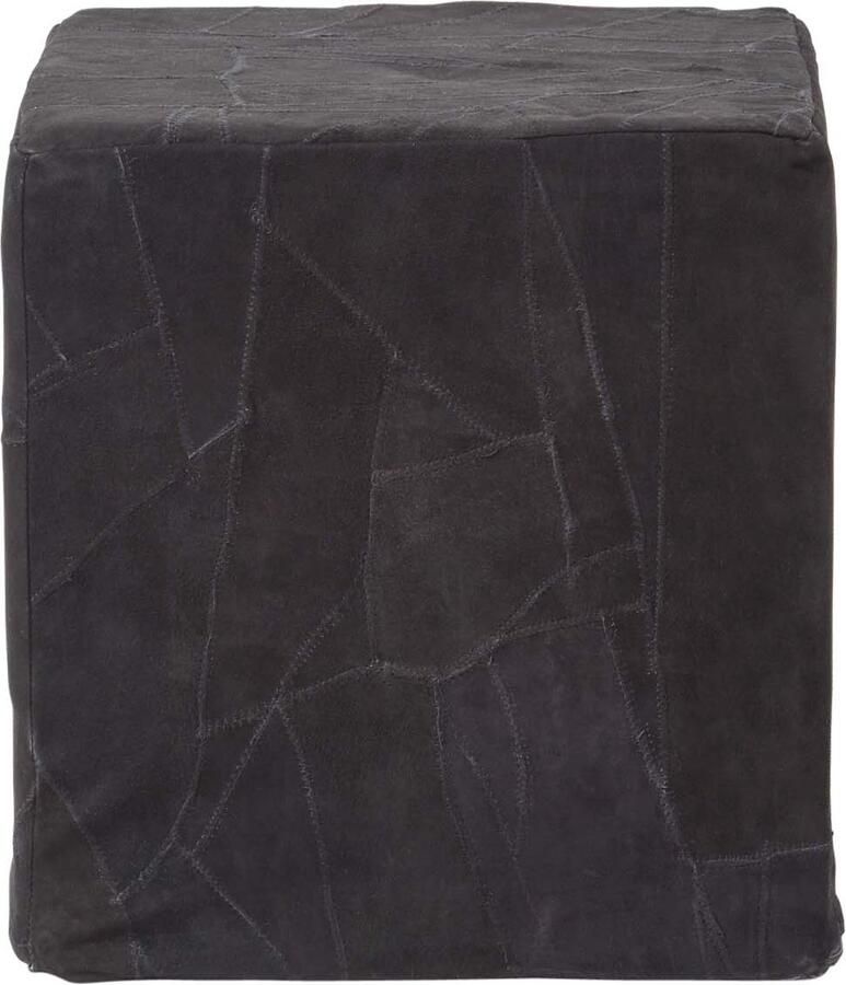 Homescapes Zwarte Patchwork Poef – Zitkubus van gerecycled leer 36x38 cm
