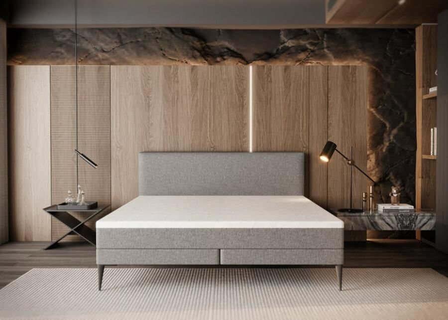 Homeshopping24 Zydante Boxspring Brooklyn met geïntegreerde topper & pocketvering matras Zilvergrijs 180x200cm