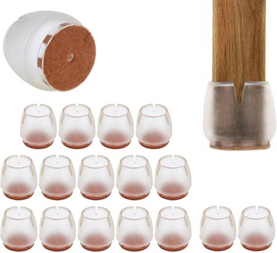 HomeShopXL Stoelpootdopppen Siliconen Transparant 25-29mm 16 Stuks met Viltjes Stoelpoten Geschikt voor vierkante of ronde poten