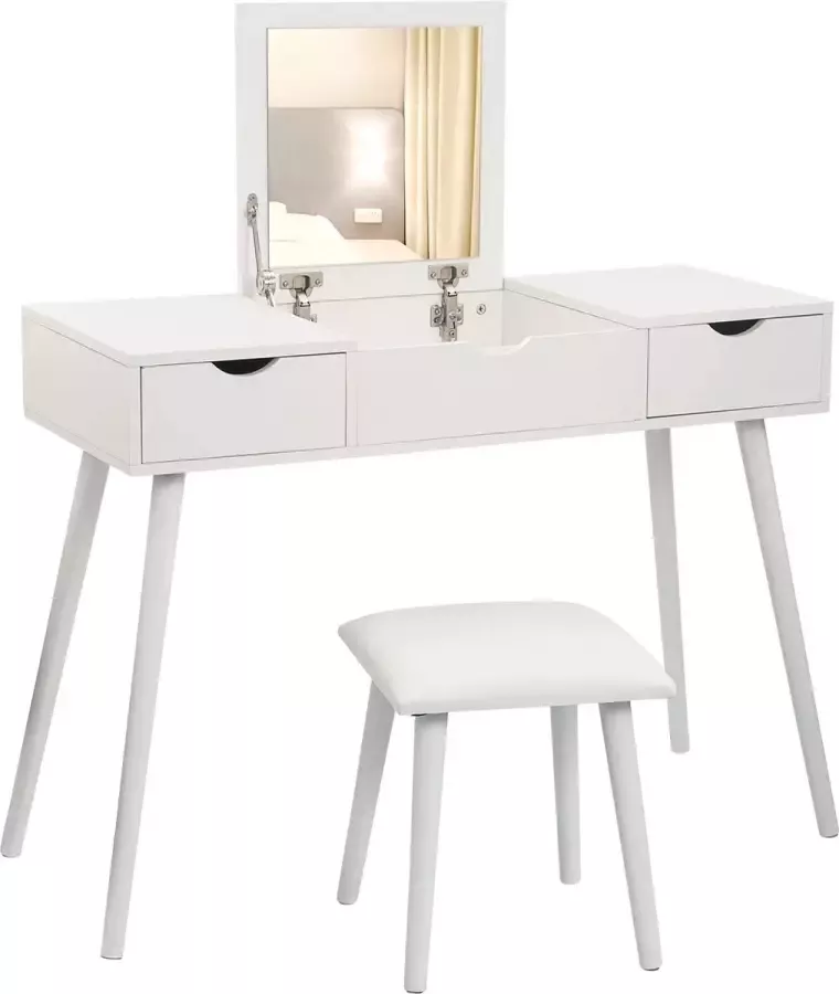 Homesse Kaptafel Scandinavisch – Dressoir Spiegel – Vanity – Tafel – Make-up Tafel – Met Kruk