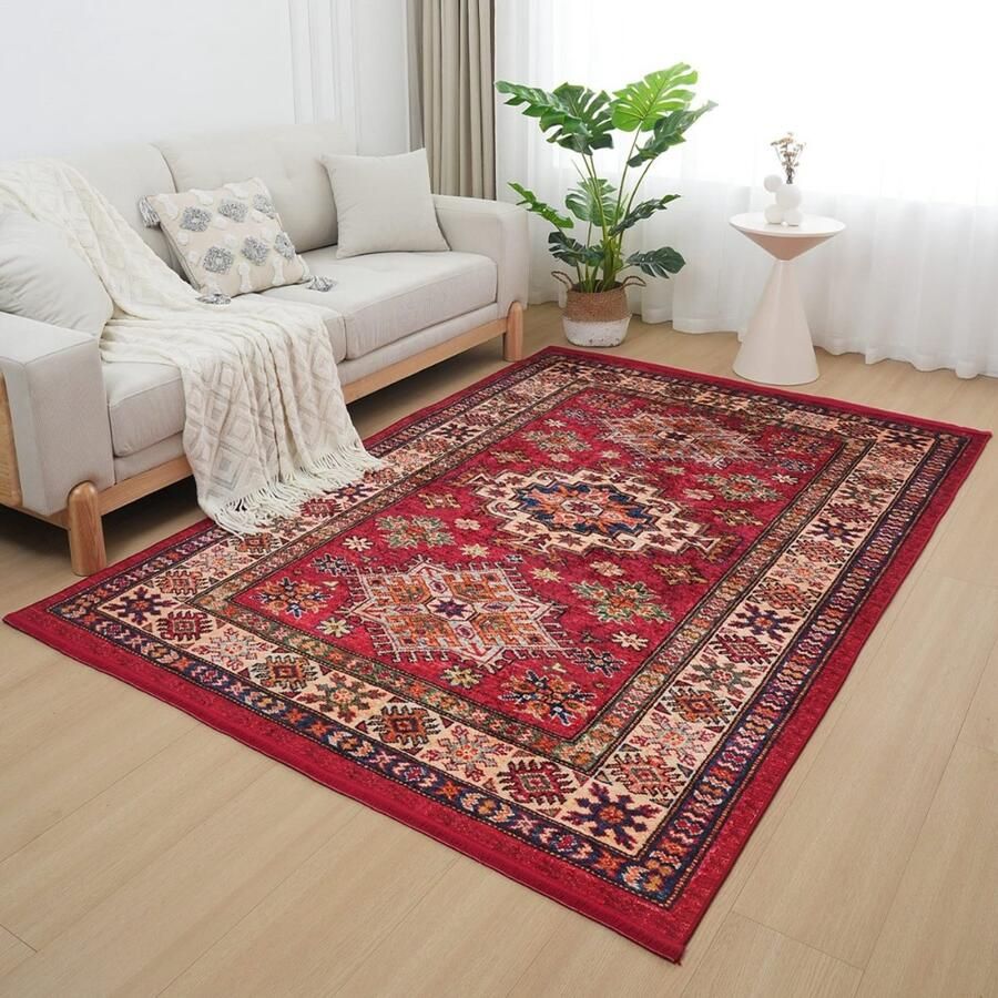 Homestar Wasbaar Tapijt 160x230 cm – Rood Perzisch Design – Antislip & Machinewasbaar op 30° – Stijlvol Vloerkleed voor Woonkamer & Slaapkamer