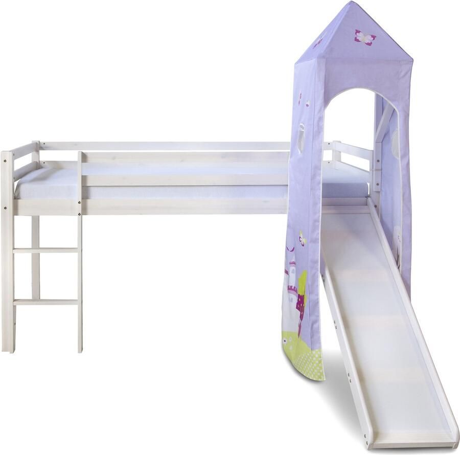 Homestyle4u Hochbett Kinderbett 90x200 Weiß Rutsche Turm Spielbett Jugendbett Holz