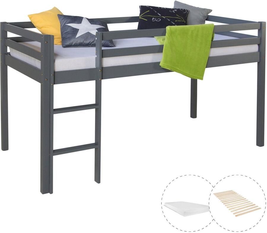 Homestyle4u Hoogslaper 90x200 cm grijs met lattenbodem en matras
