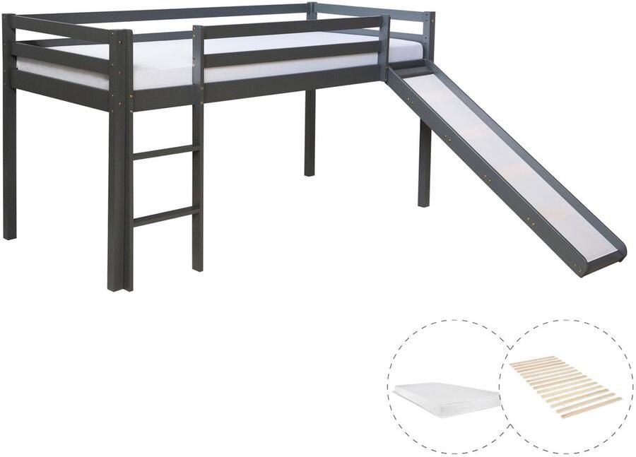 Homestyle4u Hoogslaper 90x200 cm grijs met lattenbodem en matras