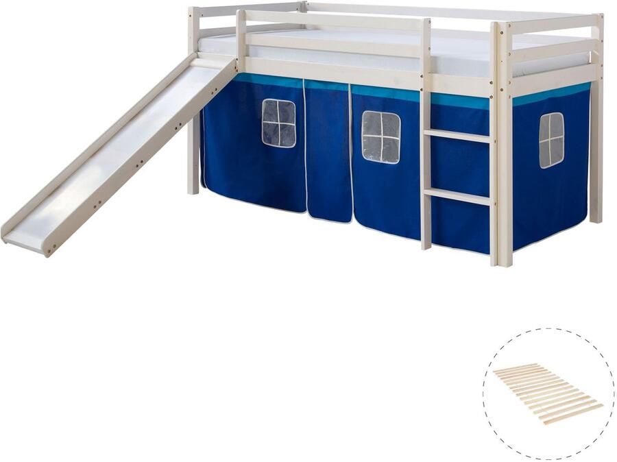 Homestyle4u Hoogslaper 90x200 cm Lattenbodem Blauw