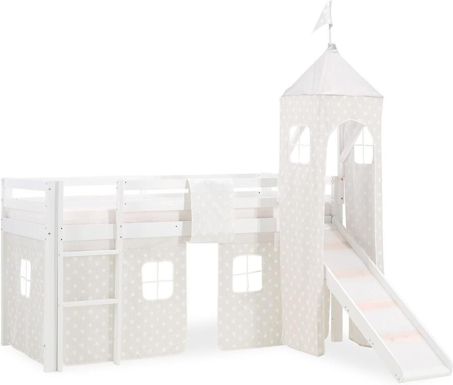 Homestyle4u Hoogslaper 90x200 cm met Glijbaan Toren Gordijn grijs Ster - Foto 2