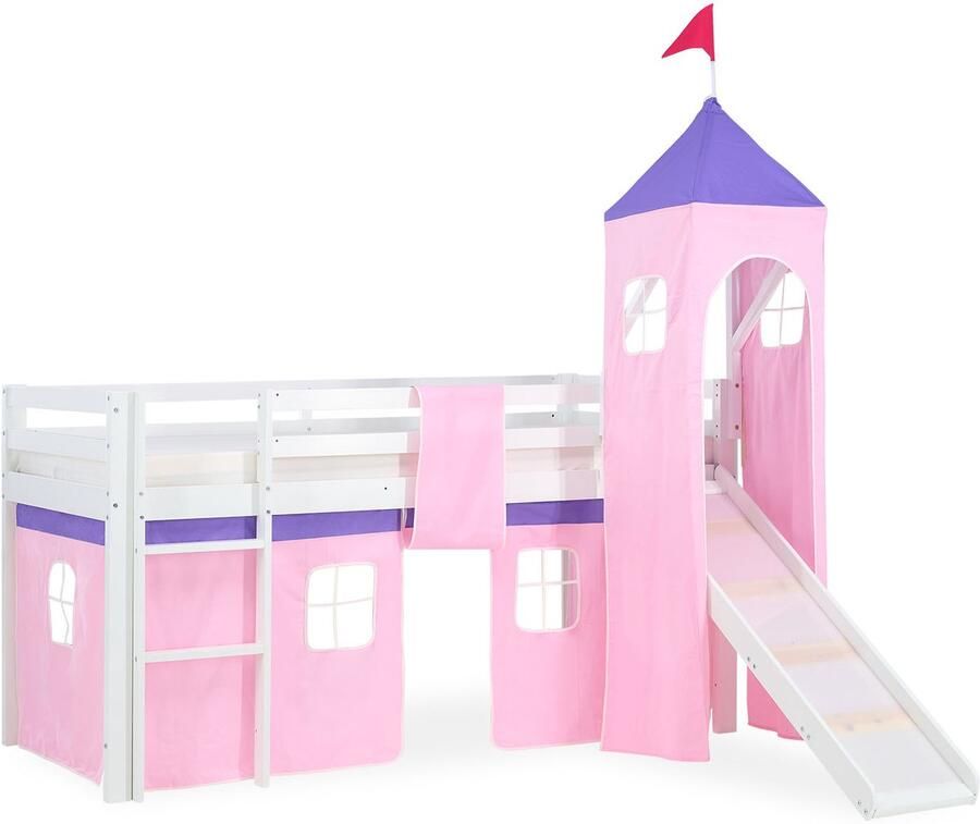 Homestyle4u Hoogslaper 90x200 cm Wit Roze Toren - Foto 2