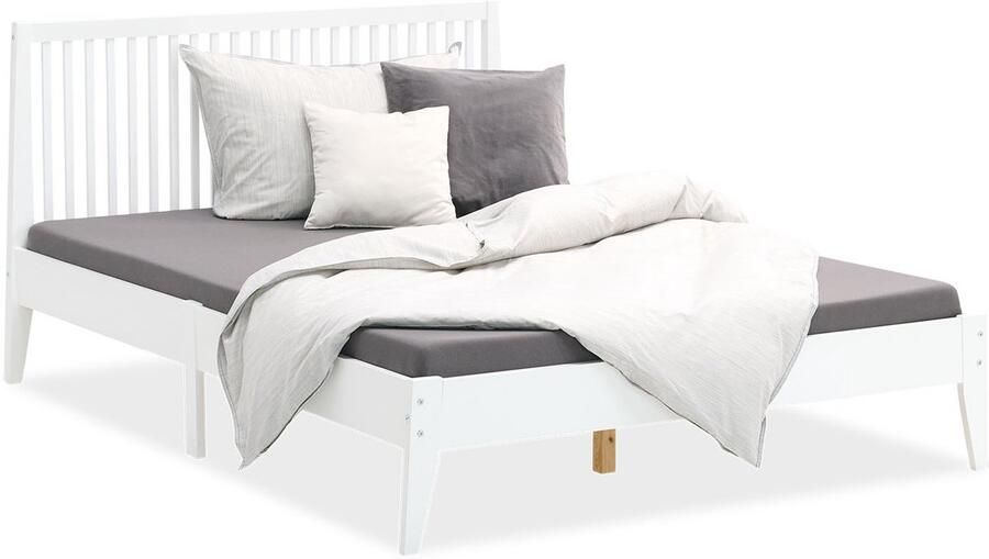 Homestyle4u Houten bed 140x200 cm Wit Hoofdbord met lattenbodem