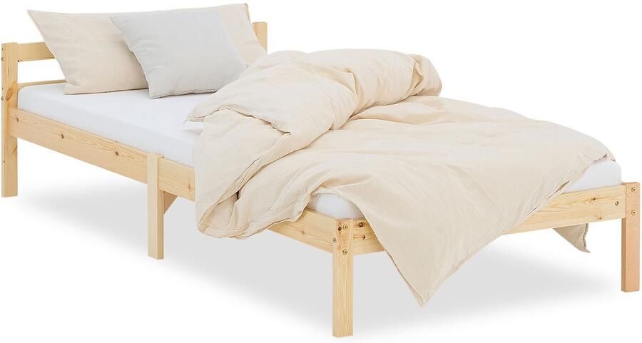 Homestyle4u Houten bed 90x200 cm Naturel Lattenbodem