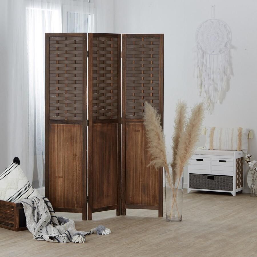 Homestyle4u Kamerscherm 120x170 cm gevlochten 3-delig donkerbruin - Foto 2