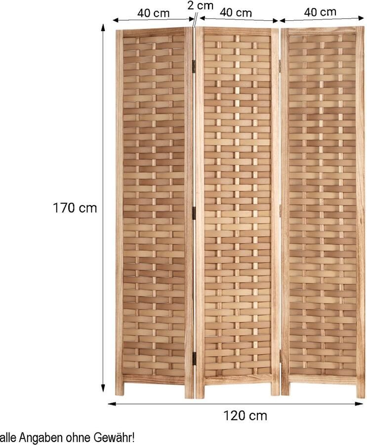 Homestyle4u Kamerscherm 120x170 cm gevlochten 3-delig bruin