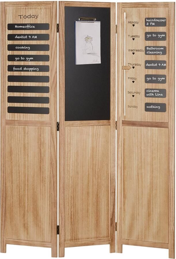 Homestyle4u Kamerscherm 120x170 cm naturel 3-delig notitiebord