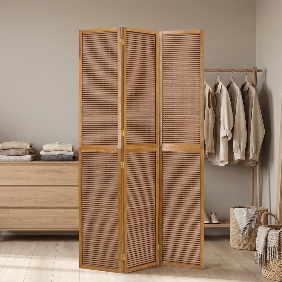 Homestyle4u Kamerscherm 3 panelen 132x175 cm bruin 3-delig bamboe lamellen - Foto 2