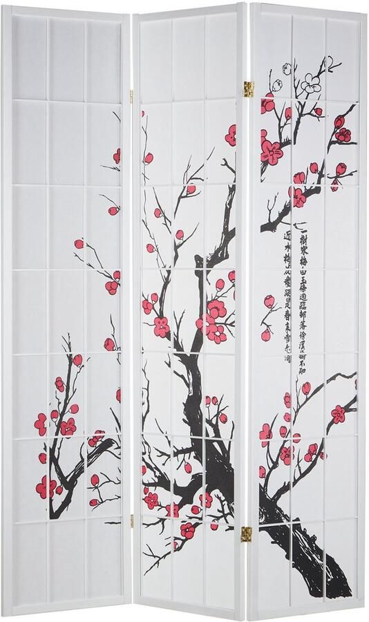 Homestyle4u Kamerscherm 132x175 cm wit 3-delig kersen