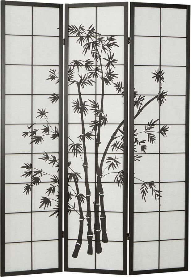 Homestyle4u Kamerscherm 132x179 cm zwart 3-delig bamboe patroon