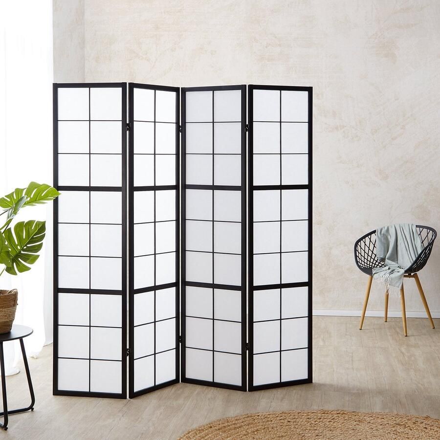 Homestyle4u Kamerscherm 4 panelen 176x175 cm zwart 4-delig Shoji - Foto 2