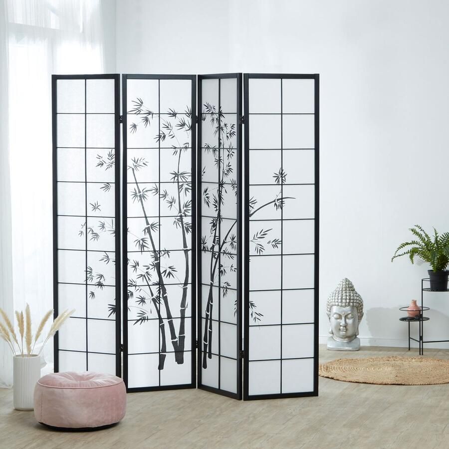 Homestyle4u Kamerscherm 176x179 cm zwart 4-delig bamboepatroon - Foto 2