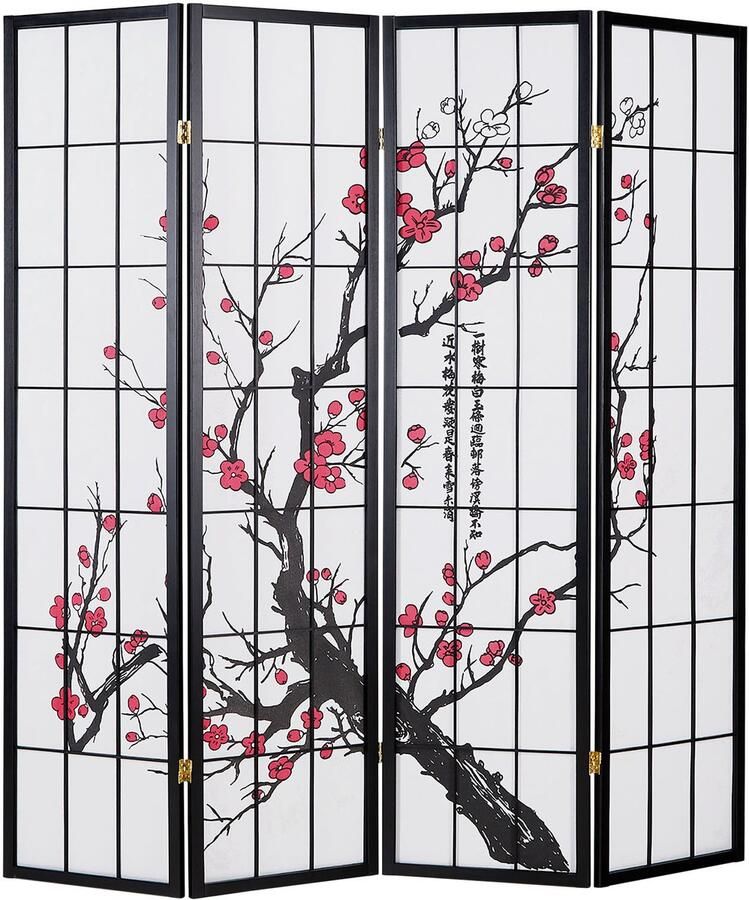 Homestyle4u Kamerscherm 176x179 cm zwart 4-delig kersen